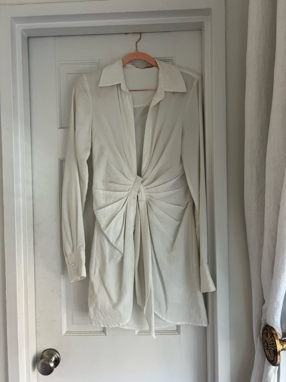 Womens Cream Twist-Front Mini Dress